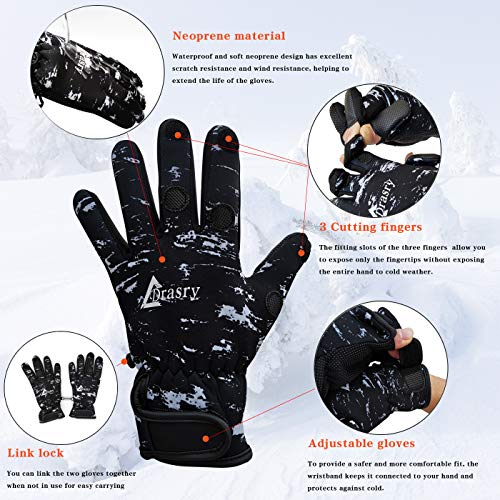 Drasry Neoprene Fishing Gloves Touchscreen 3 Cut Fingers Warm Cold Weather Waterproof Suitable For Men And Women Ice Fishing Fly Fishing Photography Motorcycle Running Shooting (Black Xl) #TOP2