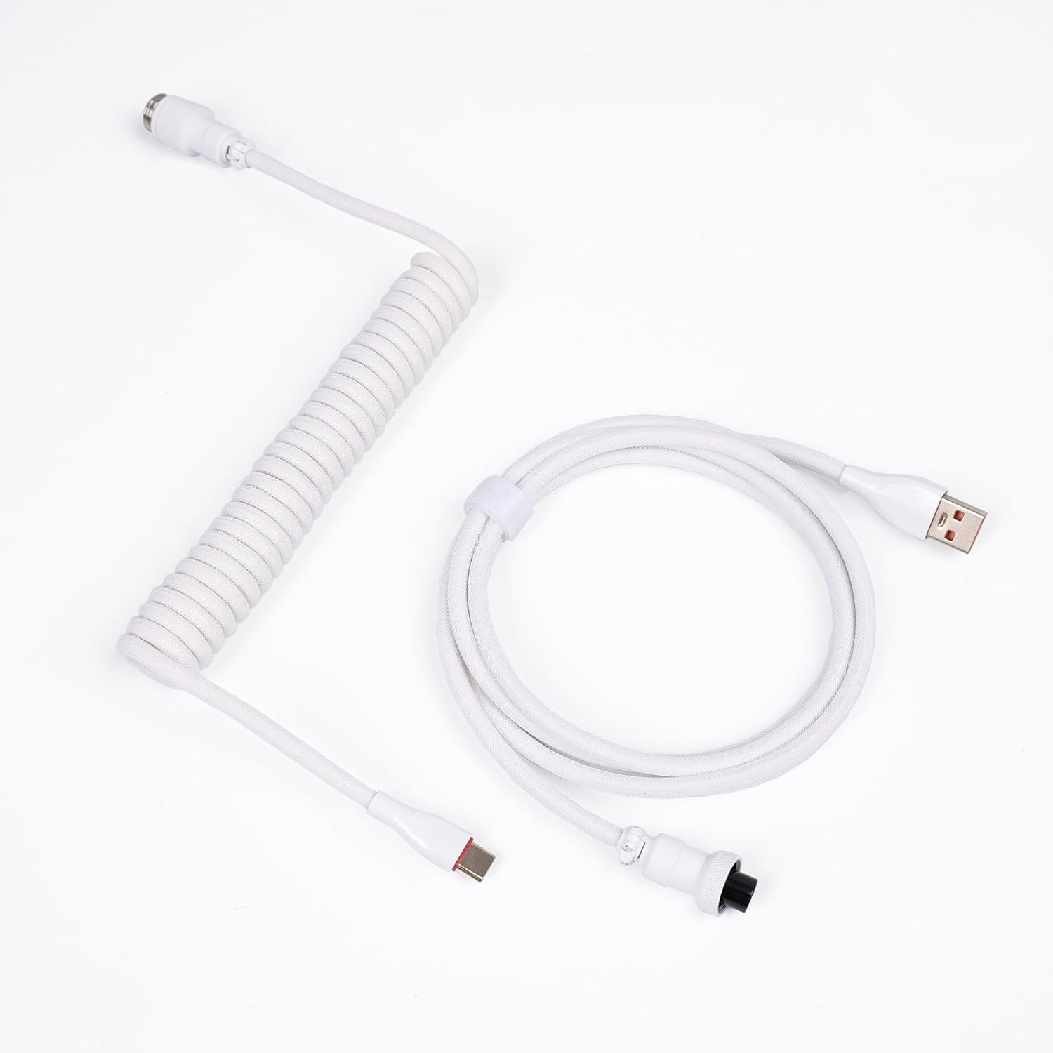 MOSHOU Coiled USB C Aviation Cable with Winder Rod for Gaming Keyboard Compatible Win/iMac/PC, USB A USB C Braided Mechanical Keyboard Cable Double-Sleeved Cable with Detachable Metal Aviator (Black)