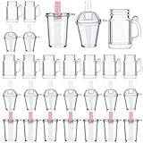 30 Pieces Coffee Cup Dollhouse Mini Cups Keychain Miniature Transparent Cup Pendant Charms with Jewelry Making Ice Cream Lids Dollhouse Mini Cups for Doll Dollhouse Miniature Simulation Crafts DIY