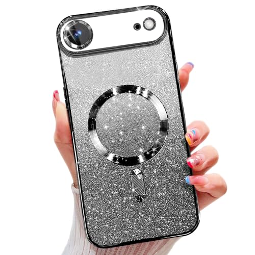 Image of Misscase for iPhone Air Case Compatible with MagSafe,Built-in Camera Lens Protector Full Protection Soft TPU Anti-Scratch Magnetic Glitter Slim Case Cover for iPhone 17 Air 6.5 inch Black