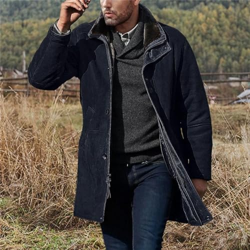 Mens Zip up Jackets Lapel Cotton Casual Loose Overcoats Plain Fashion Tops Warm Clothes with Pockets Winter 20242