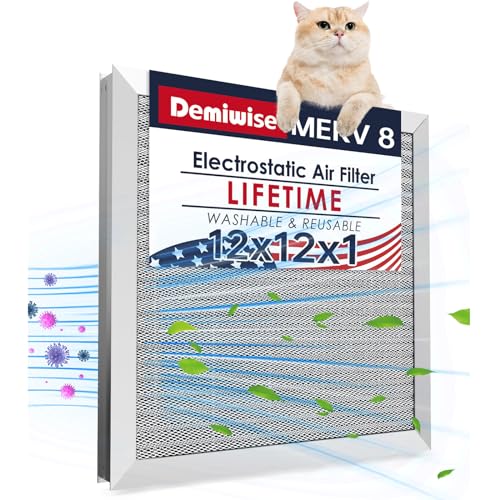 Image of 12x12x1 Electrostatic Air Filter, Reusable MERV 8 Aluminum AC /HVAC Furnace Filter, Washable Lifetime Permanent Air Filter, Easy to Clean,Increases Airflow(Actual Size:11.69x11.69x0.82)