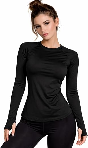 ATLIES Women Black Full Sleeve Thumb Hole Activewear Top|Women Long Sleeve Athletic Training Topwear|Black Body Fit Sports...