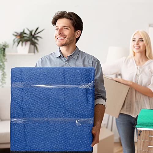 Image of 12 Moving Packing Blankets 80 x 72 Inches (35 lb /dz) Heavy Duty Moving Pads for Protecting Furniture Professional Quilted Shipping Furniture Pads (Blue 24PCS)