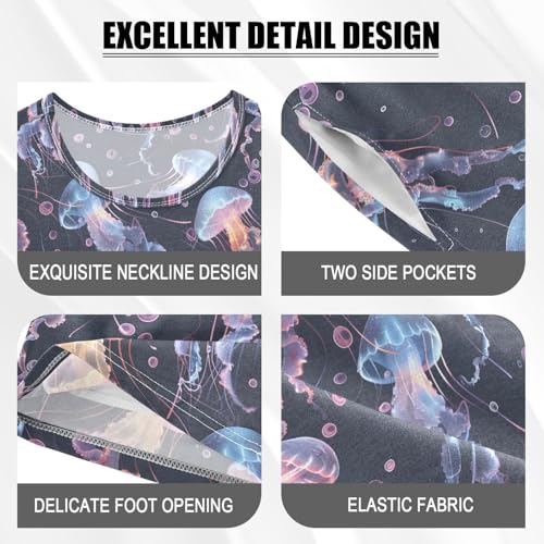 ALAZA Jellyfish Dark Blue Cute Pajamas Short Sleeve 2 Piece Sleepwear Top and Bottom Pajama Set Unisex4