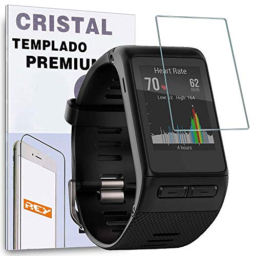 REY Protector de Pantalla para Garmin VIVOACTIVE HR, Cristal Vidrio Templado Premium