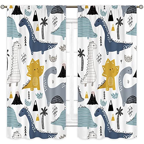Cinbloo CIB-EGHS-G5EB Dinosaur Curtains 42Wx63L Inch Rod Pocket Kids Cartoon Dino Baby Boys Bedroom Decor Nursery Children Cute Navy Blue Safari Animal Art Printed Living Room Playroom Window Drapes Fabric 2 Panel thumb #4
