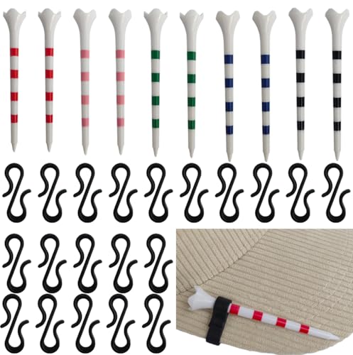 nsgglecher 20Pcs Golf Tee Brim Clip for Hat, Golf Ball Marker Hat Clips, Golf Tee Holder Hat Clips with 10 Golf Tees.