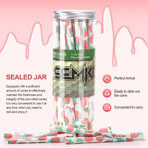 Semkont Flavored Rolling Paper | 72 Pack| King Size Flavored Pre-Rolled Cones | Flavored Cones With Tips And Paper Stick Rolling Papers (Strawberry) #TOP3