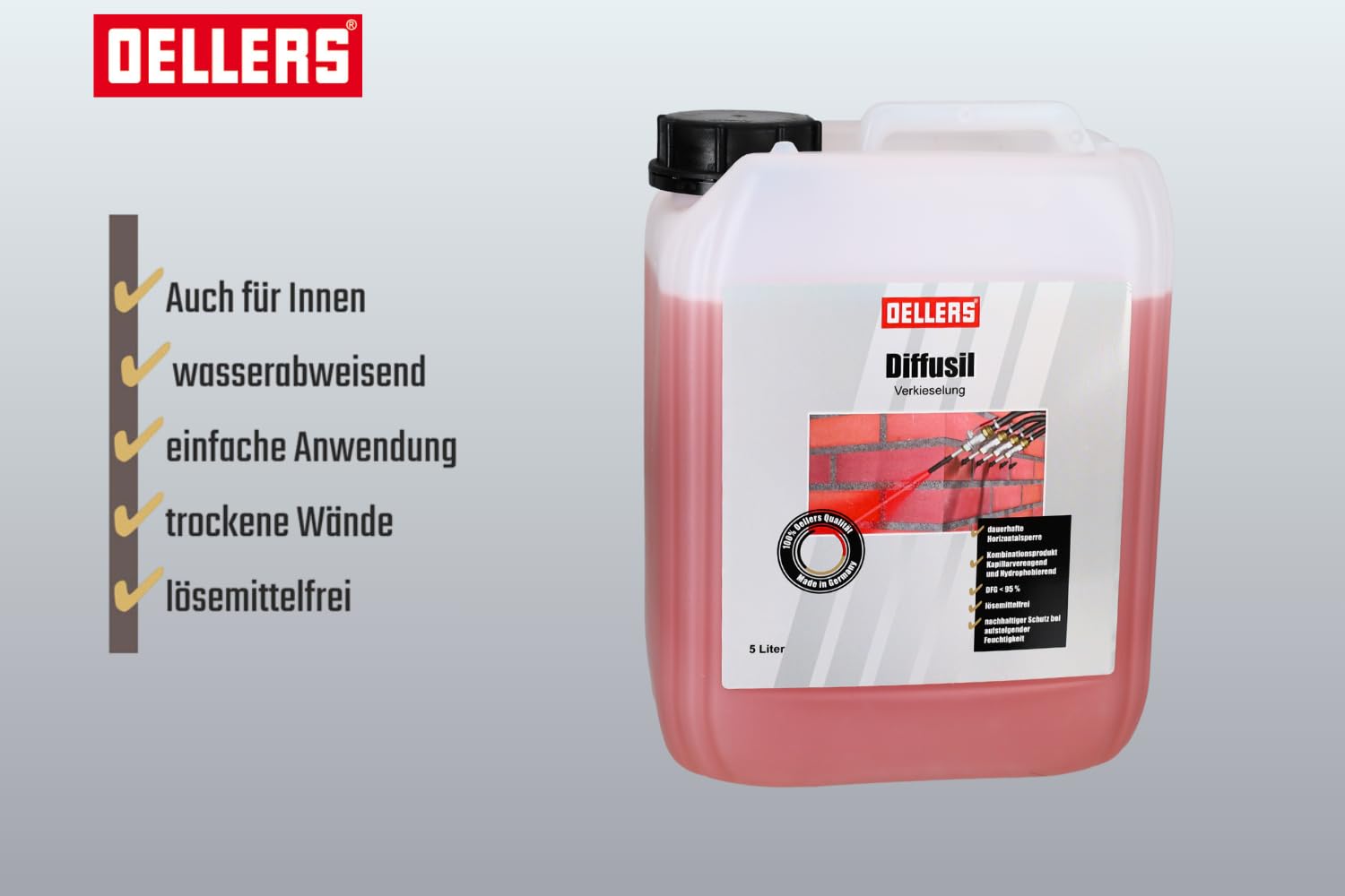 OELLERS Horizontalsperre Set 3x5L Diffusil Injektionsflüssigkeit gegen aufsteigende Feuchtigkeit mit Pumpe