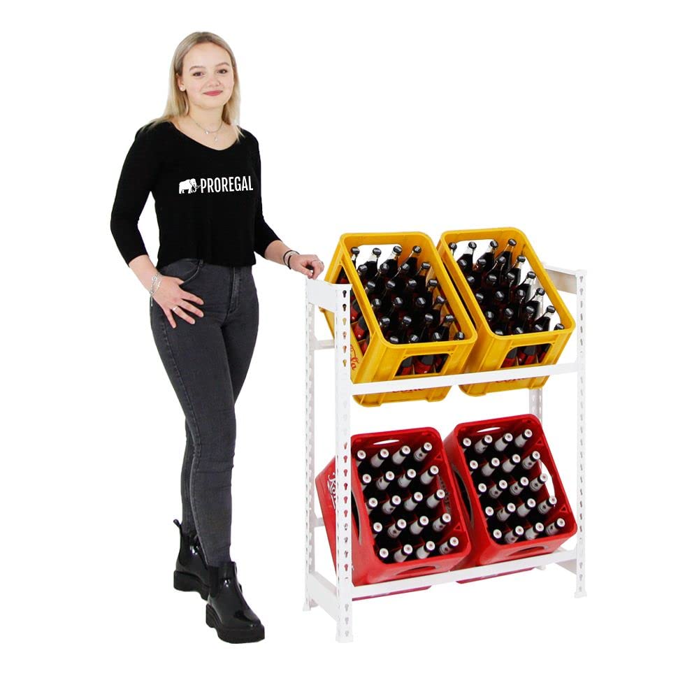 PROREGAL Getränkekistenregal Camel für 4 Kästen, HxBxT 100x80x30cm, Traglast pro Fachboden: 100 kg, Weiß, Kellerregal, Wasserkistenregal, Bierkistenregal, Garagenregal