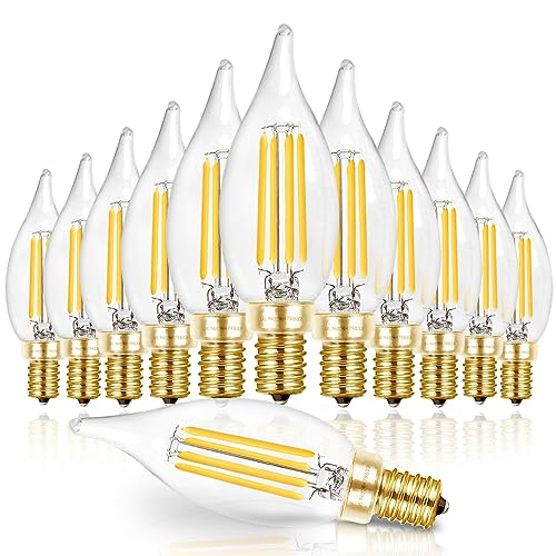 Hizashi E12 Candelabra Bulb 60 watt 5000K Daylight White, Dimmable E12 LED Bulb, 90+ CRI 6W 550LM, CA11 Flame Tip LED Chandelier Light Bulbs Candelabra Base, UL Listed - 12 Pack 60w Daylight