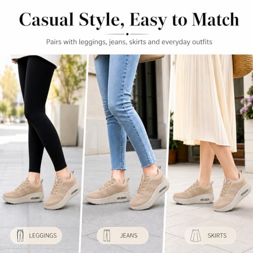 Image of Womens Platform Wide Walking Shoes Breathable Sneakers with Air Cushion Sole for Women, Lace-Up Width Shoe for Travel