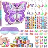 Pasimy 51 Pcs Butterfly Piñata Set Butterfly Birthday Party Supplies Piñata with Stick Blindfold Sticker Hairpin Ring Slap Bracelet Keychain Christmas Party Favors for Xmas Family Game Decor(Purple)