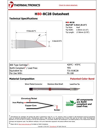Image of Thermaltronics H80-BC28 Hoof 60deg 3.3mm (0.13in) interchangeable for Hakko T31-01BC28