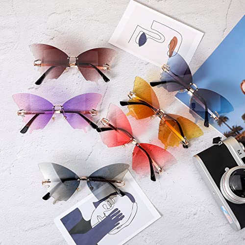 6 Pairs Butterfly Rimless Sunglasses Vintage Gradient Frame Eye Glasses Fashionable Oversized Cat Eye Butterfly Shape Eyewear for Men and Women, 6 Colors4