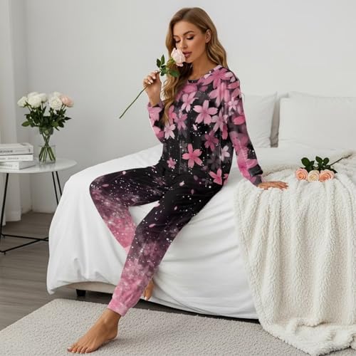 Image of Women's Pajamas Set Soft 2 Piece Loungewear Long Sleeve Pj Set Matching Sleepwear with Pockets for Women Plus Size