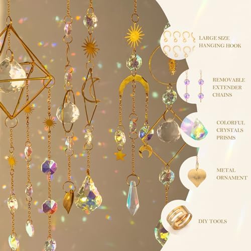 JADVY 310 Pcs DIY Crystal Sun Catchers Indoor Window, Hanging Prism Suncatcher for Window, Gold DIY Suncatcher Kit, Glass Crystal + Alloy Accessories Sun Catcher Crafts for Adult, DIY for Mom… - 2