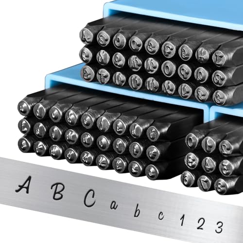 The Craft Guy 63pcs Metal Stamping Kit - Artistic Font 1/8"(3mm) Metal Stamps for Jewelry Making, Number & Letter Stamp Set(A-Z, a-z, 0-9) with Durable Storage Case