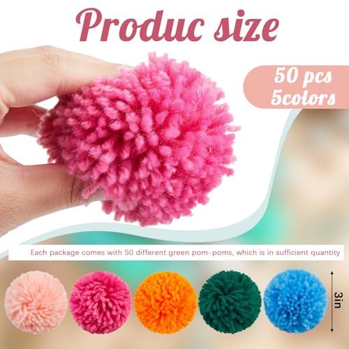 Gemscream 50 Pcs Large 3 Inch Yarn Pom Poms for Crafts, Colorful by Gemscream - Used condition - Image 2