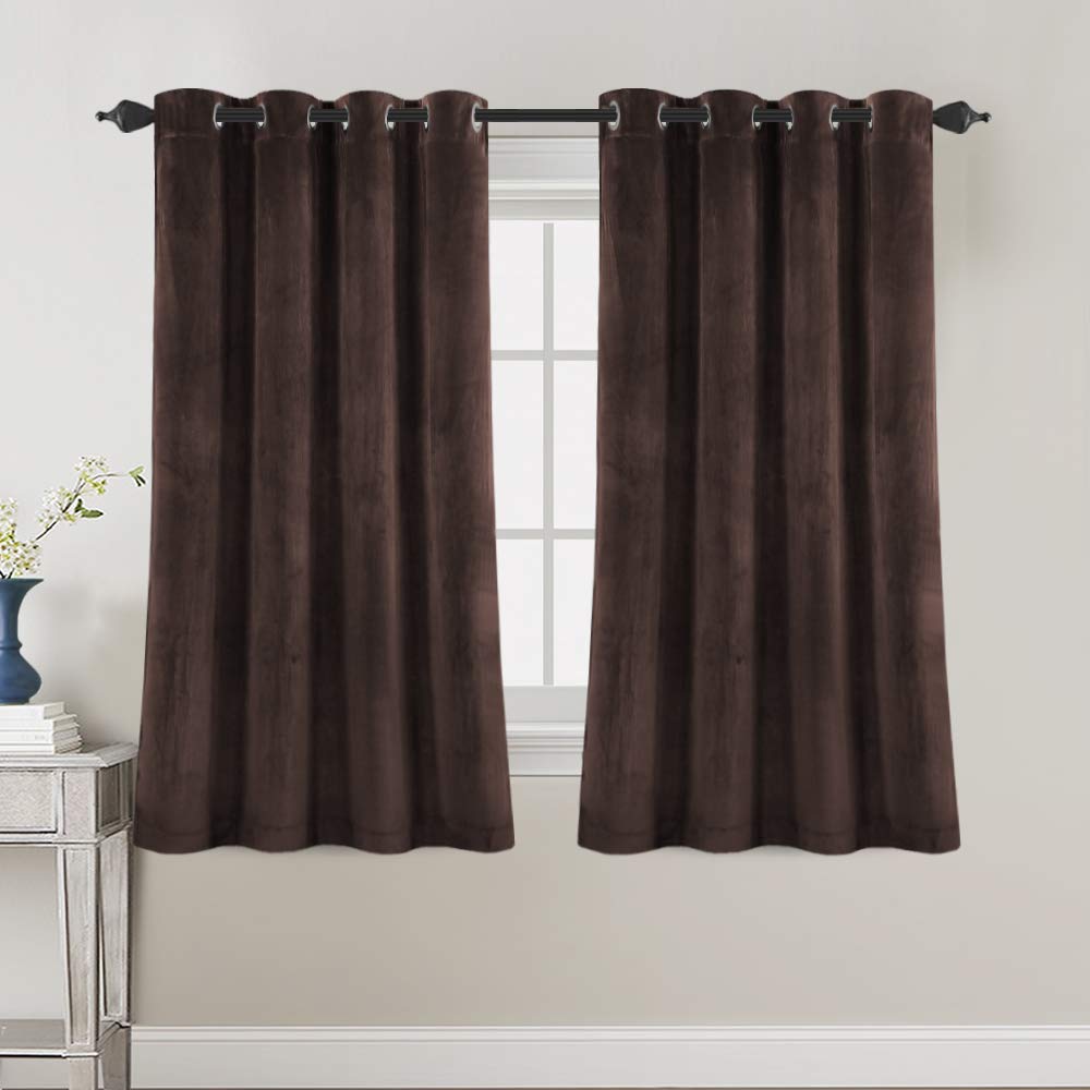 H.VERSAILTEXVelvet Curtains for Bedroom Super Soft Smooth Velvet Drapes for Study Room Heat and Noise Reducing Soundproof Grommet Window Covering for Loft, W52 x L63, 2 Pcs, Brown
