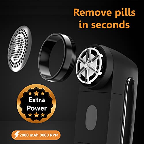 Pionix Fabric Shaver, Upholstery & Bedding Lint Shaver - 2000Mah Powerful Battery Electric Lint Remover For Clothes Rechargeable, 7500 To 9000 Rpms With 2 Speed Options - Bonus Blades & Brush #TOP4