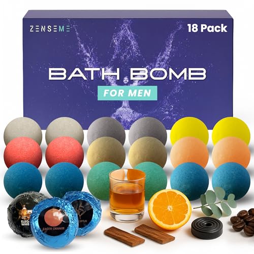 Bath Bombs for Men - Gift Set of 18 Scented Handmade Natural Bath Bombs of 2.5 oz w/Essential Oils Unique Manly Scents for Boyfriend Husband Father - 18 Pack