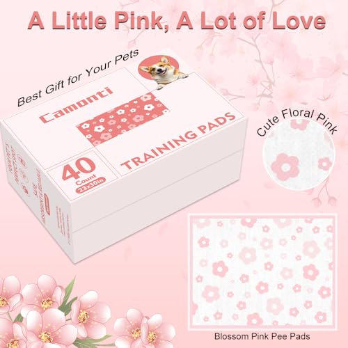 Camonti Pink Floral Dog Pee Pads, 23''x30'', 40 Count Leak-Proof Puppy Pads for Potty Training, Quick-Dry & Adhesive Tabs, Cute Flower Print for Small/Medium Dogs with Attractant by Camonti - Used condition - Image 4