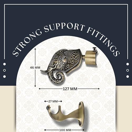 Image of GLOXY Rajwada Royal Hathi Curtain Brackets - Designer Curtain Rod Holder with 1-Inch B Type Rod Support - Antique Finish Curtain Holder - Wall Decoration Items for Hall and Home Decor (Pair of 3)