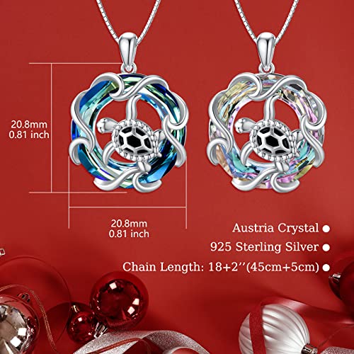 Toupop Sea Turtle Jewelry Pendant Necklace For Women Girls With Blue Crystal S925 Sterling Silver Sea Turtle Wave Ocean Hawaii Beach Necklace Birthday Gifts For Mom Sister #TOP6