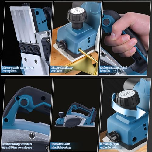 Akku-Hobel kompatibel mit Makita 18V-Akku (82mm, ohne Akku/ohne Ladegerät), 20.000 U/min, Bürstenloser Moto, Elektrischer Hobel für Die Holzbearbeitung, Blau