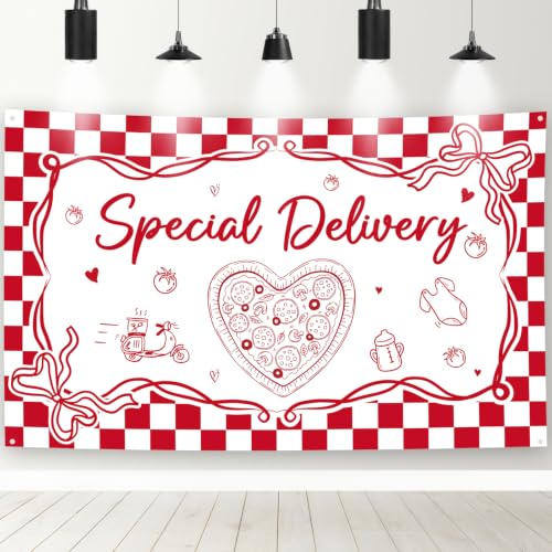 Hokinaa Special Delivery Baby Shower Decorations - Pizza Ciao Backdrop