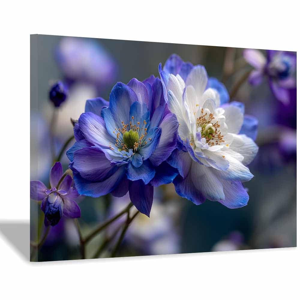 ZAMAEIU Landscape Canvas Painting Globeflowers Wall Decor, Modern Artwork, For Bedroom Living Room Bathroom Home Office Room Decorations(Purple;)-60x90cm Framed