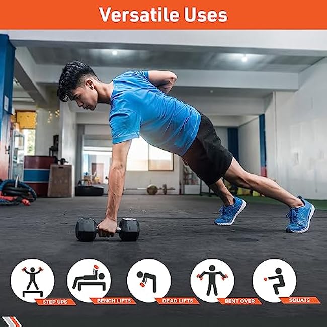 Body Sport Rubber Encased Hex Dumbbell Weight, Single ¨C Dumbbells for Exercises ¨C Strength Training Equipment ¨C Home Gym Accessories ¨C Weight Training