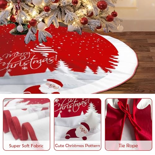 IHCEMIH Christmas Tree Skirt Large Red Xmas Tree Skirts Luxury Snowflake Santa Claus Tree Base Cover Mat Christmas Tree Bottom Rug Covers Holiday Party Home Festival Decorations 36 Inches - Image 4