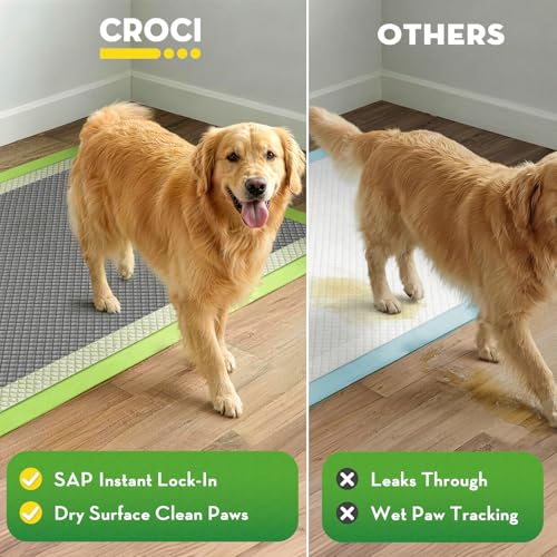 Image of CROCI Dog Pads Extra Large, 28 inchx34 inch Pee Pads for Dogs, 2X Odor-Control with Charcoal & Bamboo Material, 4-Corner Adhesive Tabs, Super Absorbent & Leak-Proof (50 Counts)