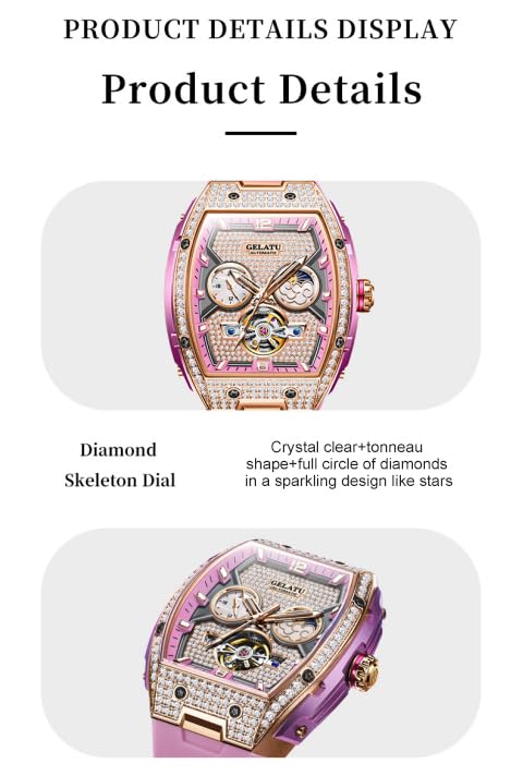 Image of OLEVS GELATU Womens Watches Luxury Automatic Dress Ladies Mechanical Watch Silicone Strap Diamond Fashion Waterproof Self Winding Female Wrist Watch