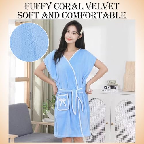 LHLZNB With pockets Bathrobe Bath Towel Wrap Womens Wearable Bath Towel Bathtub Shower Dress Absorbent Bathing Skirt for Sauna Spa Shower,bath towels,Suitable for home, swimming, beach (blue) - Image 4