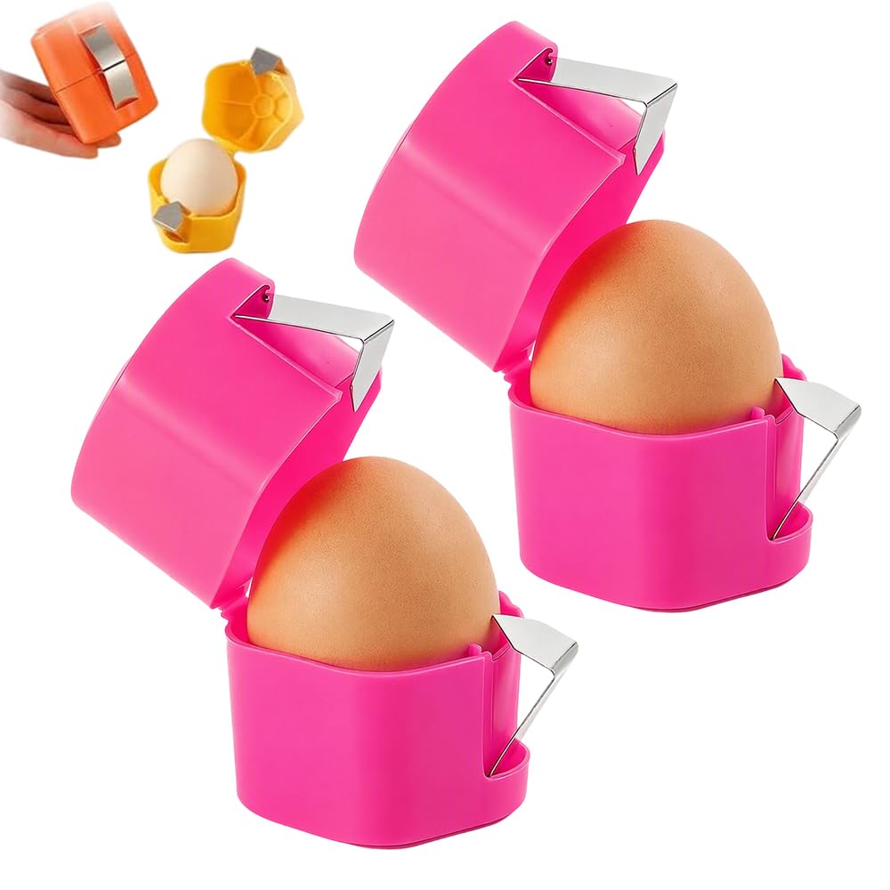 Egg Shell Opener, 2026 Egg Separator for Raw Egg Hard Boiled Egg Peeler, Stainless Steel Egg Cracker Tool Kitchen Gadgets for Cooking Baking, Eggshell Breaker，pink：2PCS