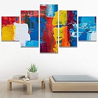 SIGNWIN 5 Panel Canvas Wall Art Modern Art Abstract Brushstroke Closeup Expressionism Expressive Modern Multicolor Oil Painting for Home Decorations Ready to Hang - 60