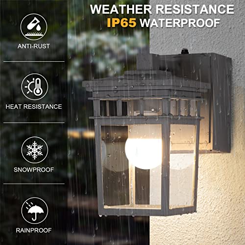 Image of Outdoor Porch Light with GFCI Outlet Built in, Dusk to Dawn Outdoor Lighting with Clear Glass Shade, Waterproof Outdoor Wall Sconce Exterior Lights for House Garage Front Door, Bulb Included(Gray) | Gray Exterior Lighting with Clear Glass Shade, Waterproof Wall Sconce for House Garage Front Door, Bulb Included