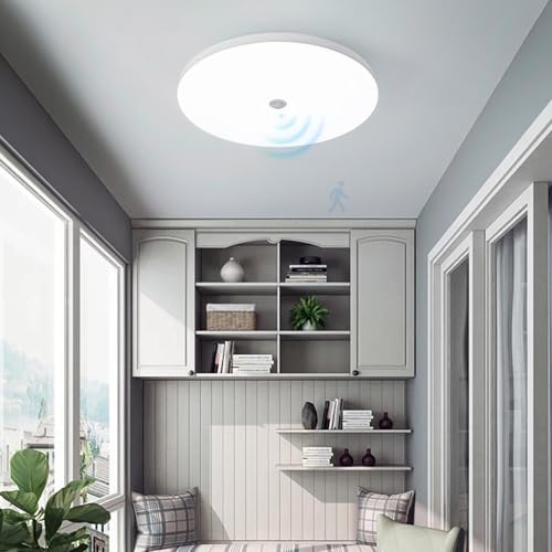 TZSMUM Plafon LED Techo con Sensor de Movimiento Lámpara de Techo con Sensor Crepuscular Interior Lámpara Techo Impermeable Redondo para Garaje Recibidor Pasillo (Blanco,36cm)