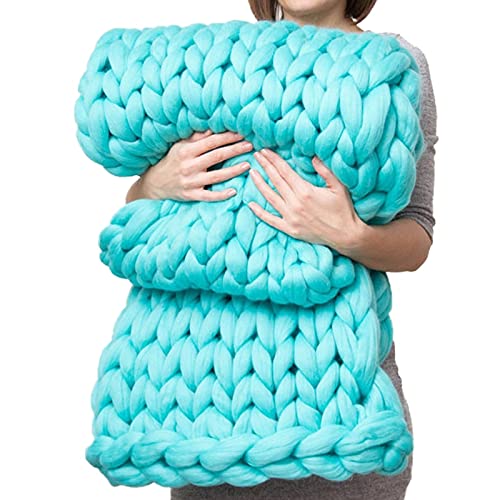 Lana arcoíris de Moda para Tejer a Mano, Hilo Grueso y Grande, Manta de Punto, cálida Lana de Ganchillo (Color: Azul Cielo, tamaño: 50 x 50 cm)