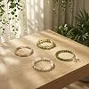 Bookay Bohemian Bracelet Sets for Women - 4-Pack Stackable Stretch Bead Bracelets with Black＆White Crystal & Gold Accessories, Multi-Layer Boho Jewelry for Holiday Gift (green) #2