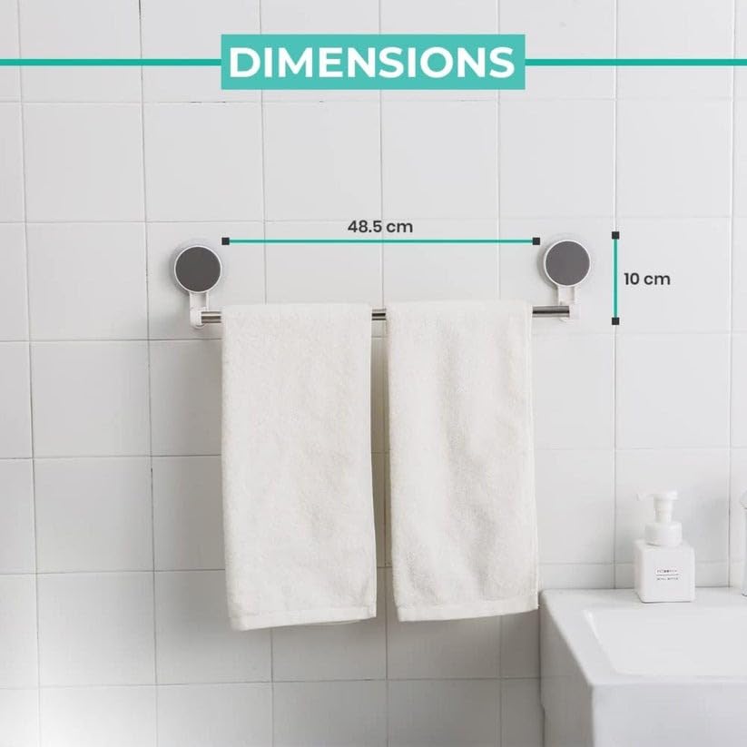 Image of Oblivion Towel Holder in Bathroom - Self-Adhesive Towel Rod for Bathroom & Kitchen - No-Drill Wall Mounted Holder with Strong Adhesive, Space-Saving Organizer for Towels, Clothes & Accessories