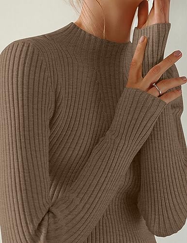 Zesica Women'S 2024 Fall Long Sleeve Turtleneck T Shirt Ribbed Knit Sweater Slim Fit Basic Casual Tee Tops,Camel,Large thumb #6