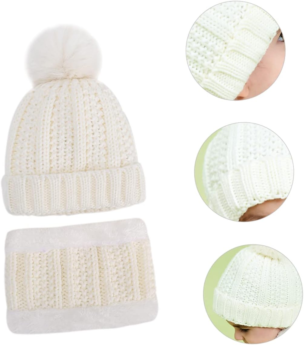 FOMIYES Boys and Girls Knitted Winter Hat Scarf and Fleece Lining Cozy Beanie for Boys and Girls for Autumn and Winter White