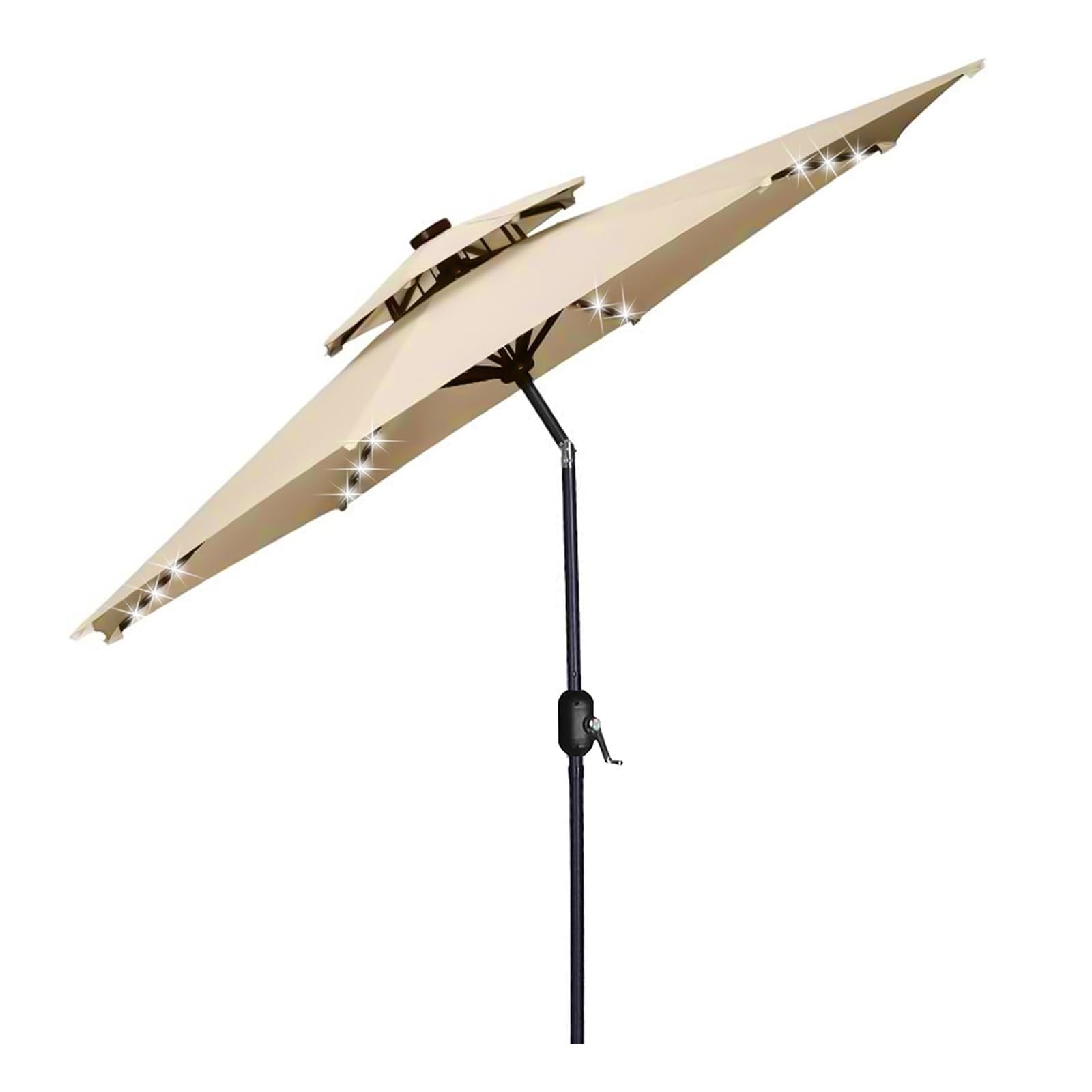 BONITA 9 ft Double Top Outdoor Patio and Table Umbrella with Solar LED Lights Long Handle Garden Sunshade Umbrella for Balcony Deck Outdoors,Khaki