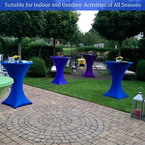 Image of 4 Pack 32x43 Inch Cocktail Table Cover Spandex Stretch Square Corners Tablecloth, Cocktail Round Table Cloth, Fitted High Top Table for Bar, Weddings, Birthday, Banquet, Outdoor Party (Royal Blue)