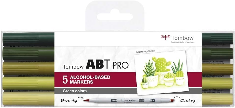 Tombow ABTP-5P-6 Alcohol Based Marker ABT PRO with Two Tips Green Colours